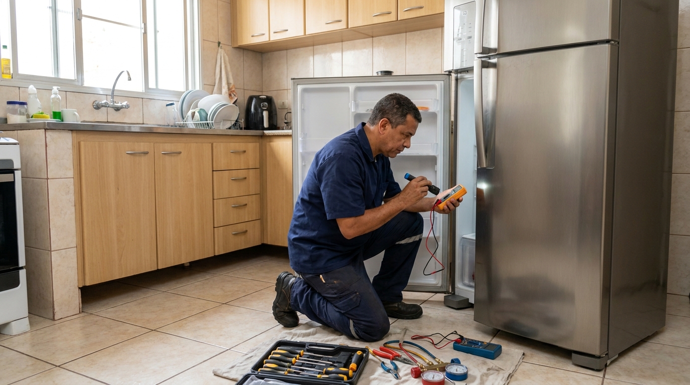 Recarga de gás refrigerante de geladeira em atendimento em Volta Redonda‑RJ