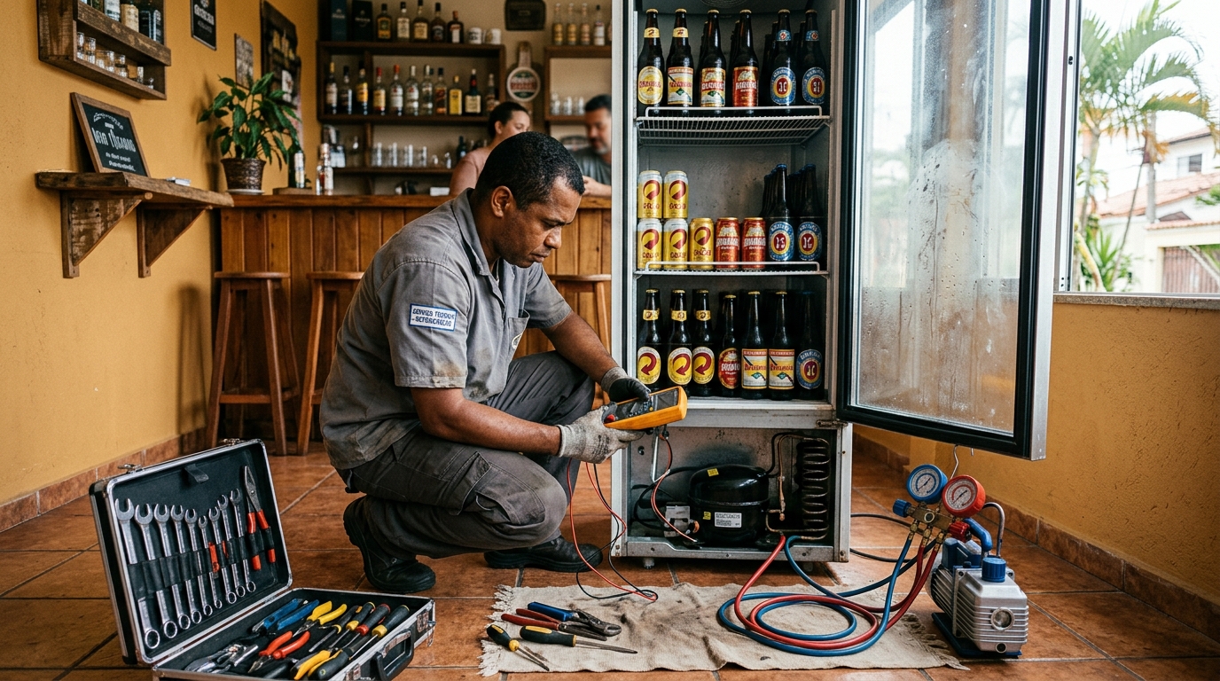 Troca de termostato de cervejeira em atendimento técnico em Volta Redonda‑RJ