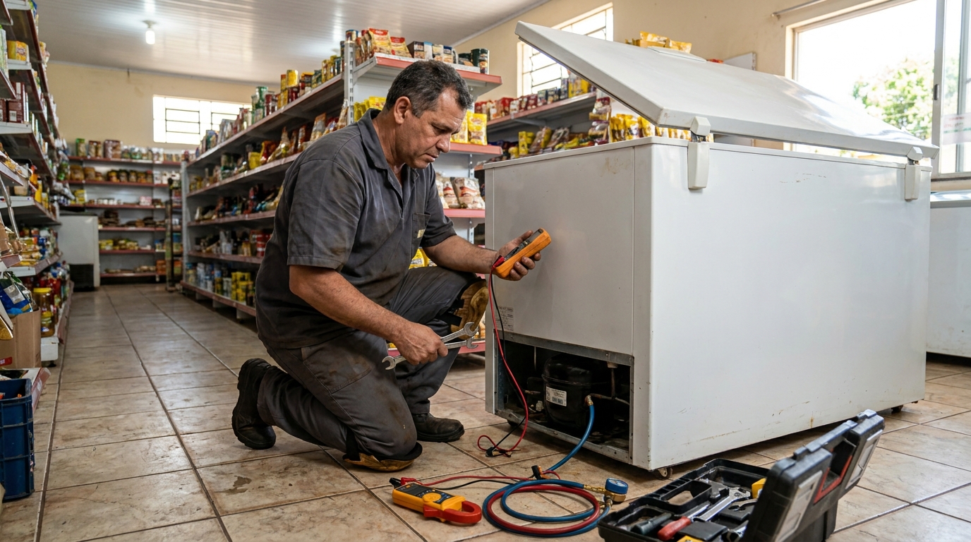 Troca de termostato de freezer em atendimento técnico em Volta Redonda‑RJ